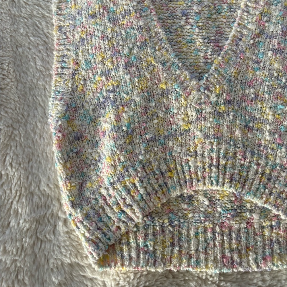 VTG Memphis Jones - Cream Multi Color Knit Sleeveless Cropped Sweater Top - Picture 2 of 4